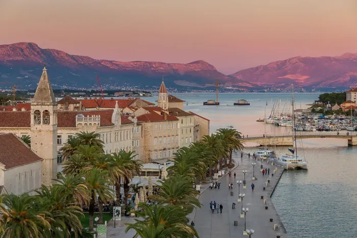 Framed Print : View from Kamerlengo Fortress over the old town of Trogir at sunset, UNESCO World Heritage Site Framed Print : View from Kamerlengo Fortress over the old town of Trogir at sunset, UNESCO World Heritage Site