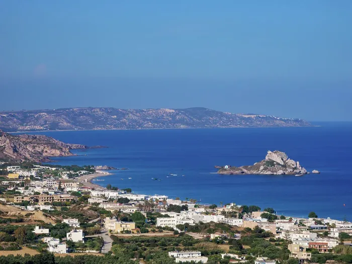 Framed Print : View towards the Kastri Island, Kamari Bay, Kos Island, Dodecanese, Greek Islands, Greece, Europe
