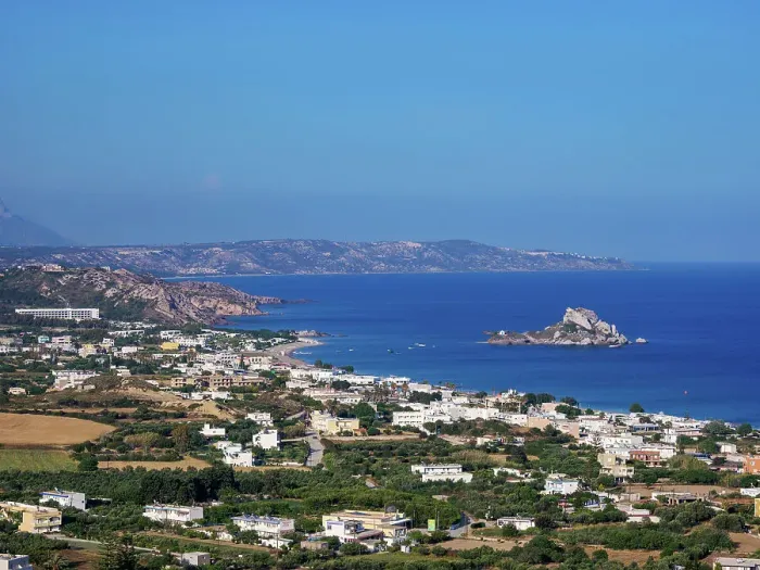Framed Print : View towards the Kastri Island, Kamari Bay, Kos Island, Dodecanese, Greek Islands, Greece, Europe