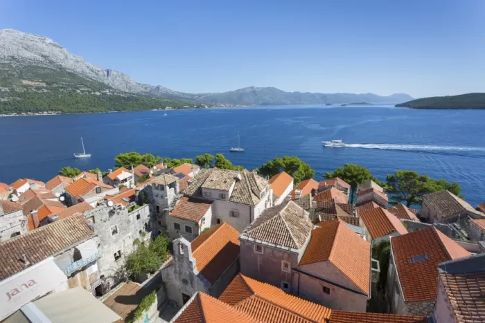 Framed Print : View from Katedrala Svetog Marka, in Korcula Town, Korcula, Dalmatia, Croatia, Europe Framed Print : View from Katedrala Svetog Marka, in Korcula Town, Korcula, Dalmatia, Croatia, Europe
