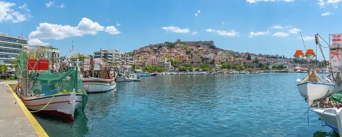 Framed Print : View of Kavala Fortress and boats in the port, Kavala, Dimos Kavalas, Eastern Macedonia and Thrace, Gulf of Thasos, Gulf of Kavala, Greece, Europe Framed Print : View of Kavala Fortress and boats in the port, Kavala, Dimos Kavalas, Eastern Macedonia and Thrace, Gulf of Thasos, Gulf of Kavala, Greece, Europe
