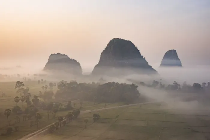 Framed Print : View from Kaw Gon Pagoda at dawn, Hpa-an, Kayin State, Myanmar (Burma), Asia Framed Print : View from Kaw Gon Pagoda at dawn, Hpa-an, Kayin State, Myanmar (Burma), Asia