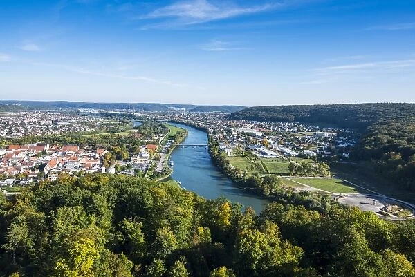 View over Kehlheim and the River Danube from the Befreiungshalle, Kehlheim (Kelheim), Bavaria, Germany, Europe