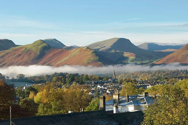 View over Keswick to Catbells, Causey Pike, Robinson, Lake District, Cumbria