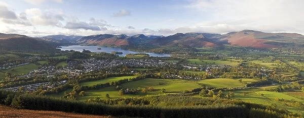 View over Keswick and Derwent Water from the Skiddaw Range, Lake District National Park