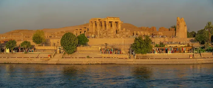Framed Print : View of Kom Ombo Temple on the Nile river from cruise boat at sunset, Aswan, Nubia, Egypt, North Africa, Africa Framed Print : View of Kom Ombo Temple on the Nile river from cruise boat at sunset, Aswan, Nubia, Egypt, North Africa, Africa