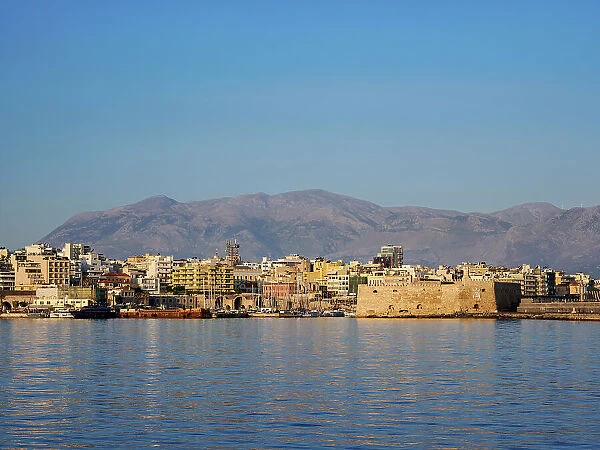 View towards The Koules Fortress, City of Heraklion, Crete, Greek Islands, Greece, Europe