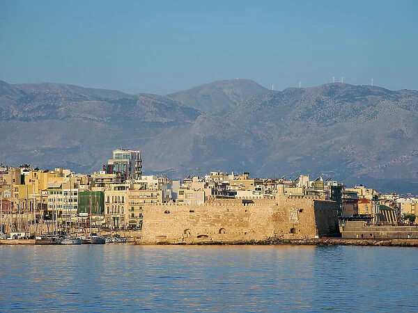 View towards The Koules Fortress, City of Heraklion, Crete, Greek Islands, Greece, Europe