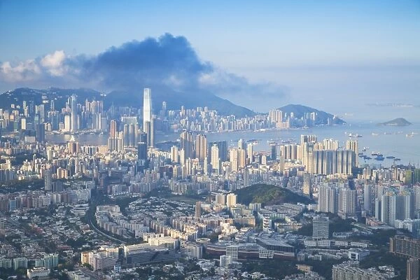 View of Kowloon and Hong Kong Island at dawn, Hong Kong, China, Asia