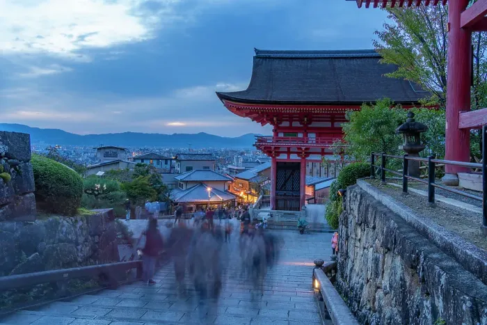 Framed Print : View of Kyoto and Kiyomizu-dera Temple at dusk, Kiyomizu, Higashiyama Ward, Kyoto, Honshu, Japan Framed Print : View of Kyoto and Kiyomizu-dera Temple at dusk, Kiyomizu, Higashiyama Ward, Kyoto, Honshu, Japan
