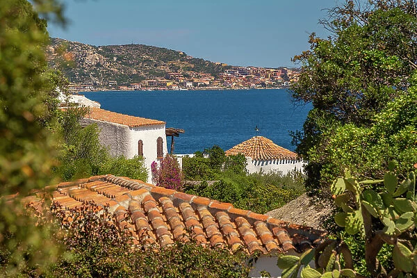 View of La Maddalena and terracotta rooftops and whitewashed villas of Porto Rafael, Sardinia, Italy, Mediterranean, Europe