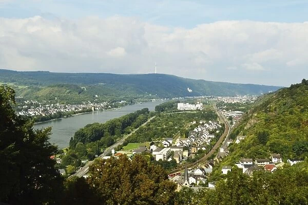 View of Lahnstein and River Rhine, Rhineland-Palatinate, Germany, Europe