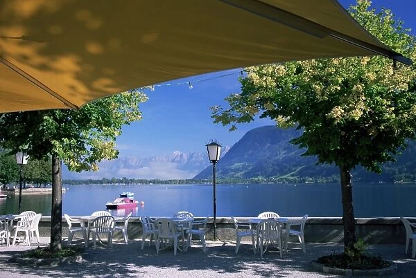 View of the lake from cafe, Zell am See, Austria, Europe
