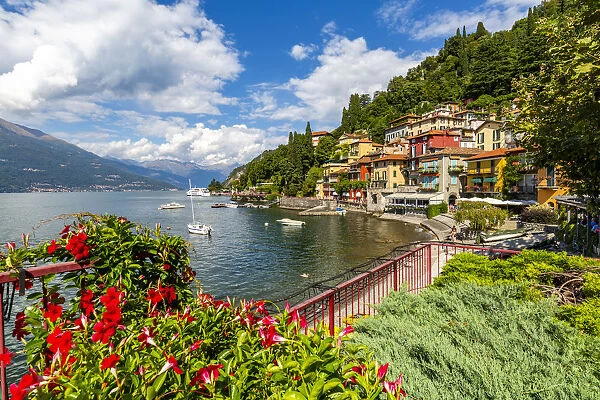 View of Lake Como and village of Vezio, Province of Como, Lake Como, Lombardy, Italy