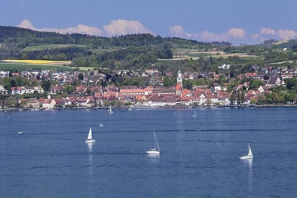 View over Lake Constance to Ueberlingen, Lake Constance, Baden-Wurttemberg, Germany