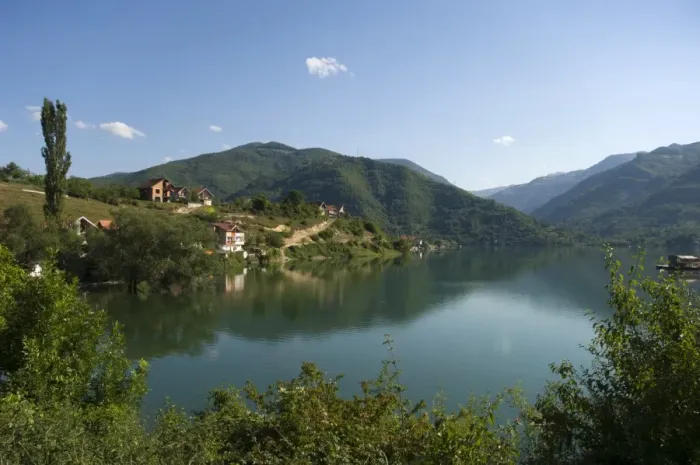 Framed Print : View over lake and mountains, near Konjic, Bosnia, Bosnia-Herzegovina, Europe Framed Print : View over lake and mountains, near Konjic, Bosnia, Bosnia-Herzegovina, Europe