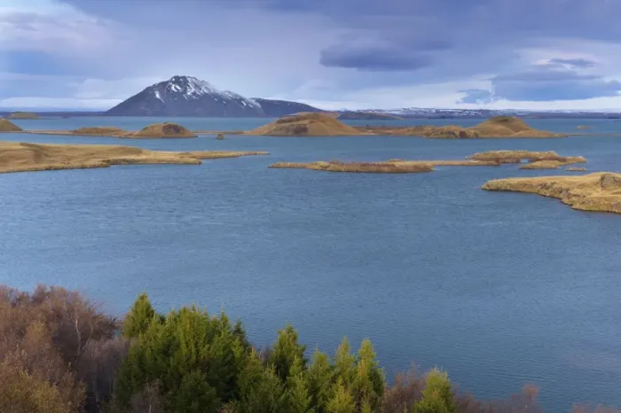 Framed Print : View of Lake Myvatn, from Hofdi on the east shore of the lake, with pseudo-craters Framed Print : View of Lake Myvatn, from Hofdi on the east shore of the lake, with pseudo-craters