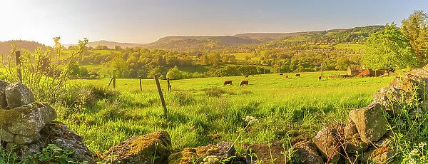 View of landscape toward Hope village during spring, Peak District National Park, Derbyshire, England, United Kingdom, Europe