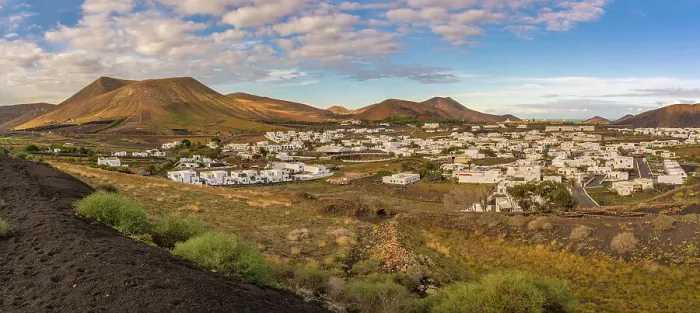 Framed Print : View of landscape and village of Uga, Uga, Lanzarote, Las Palmas, Canary Islands, Spain, Atlantic, Europe