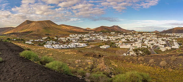 View of landscape and village of Uga, Uga, Lanzarote, Las Palmas, Canary Islands, Spain, Atlantic, Europe