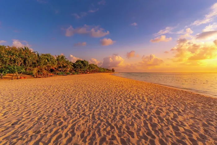 Framed Print : View of Le Morne Public Beach at sunset, Le Morne, Riviere Noire District, Mauritius, Indian Ocean, Africa