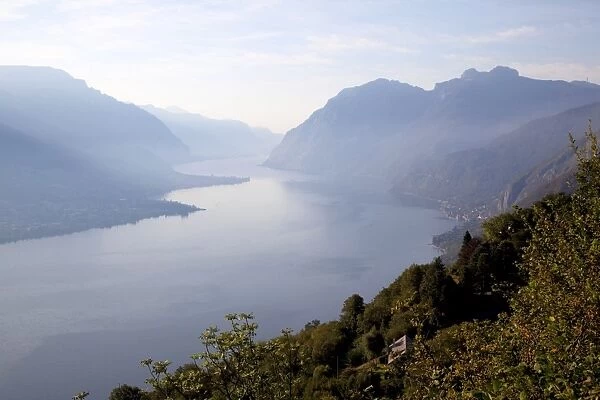 View towards Lecco at sunrise, Civenna, Bellagio, Lake Como, Lombardy, Italian Lakes