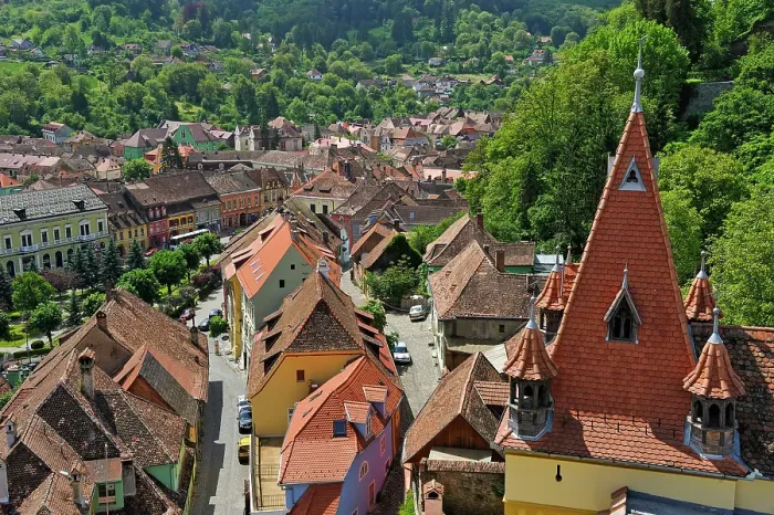 Framed Print : View over Lesser Town from Clock Tower, Sighisoara, UNESCO, Transylvania, Romania Framed Print : View over Lesser Town from Clock Tower, Sighisoara, UNESCO, Transylvania, Romania