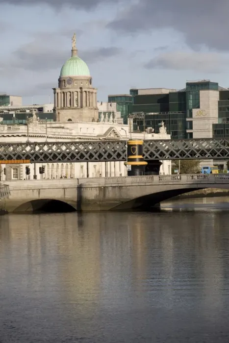 Framed Print : View of the Liffey River with Custom House Quay in the background, Dublin Framed Print : View of the Liffey River with Custom House Quay in the background, Dublin