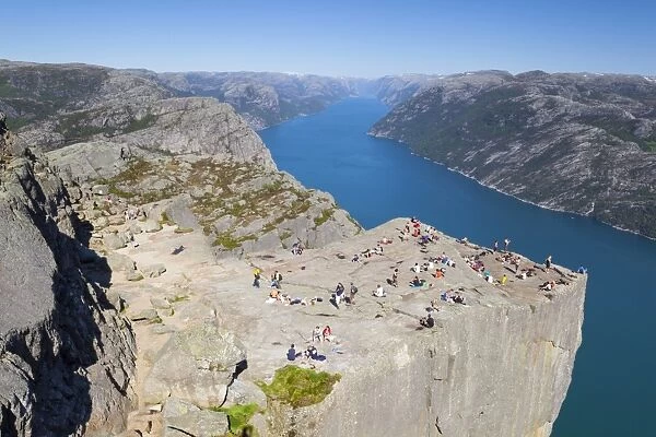 View over the Light Fjord from Preikestolen (Pulpit Rock), Light Fjord, Ryfylke, Rogaland, Norway, Scandinavia, Europe