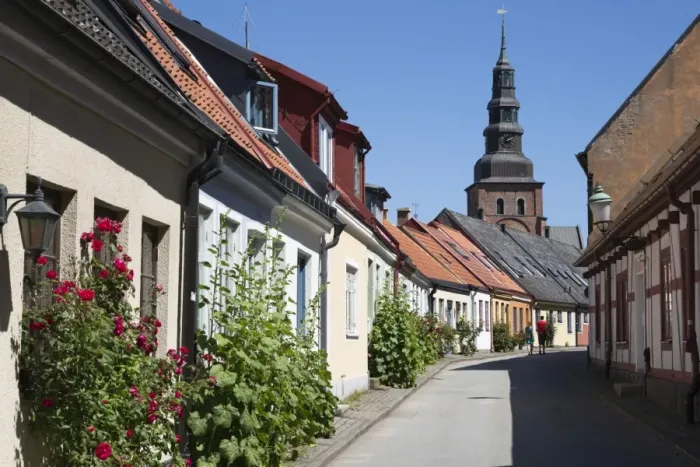 Framed Print : View along Lilla Vastergatan to Sankta Maria Kyrka, Ystad, Skane, South Sweden, Sweden Framed Print : View along Lilla Vastergatan to Sankta Maria Kyrka, Ystad, Skane, South Sweden, Sweden