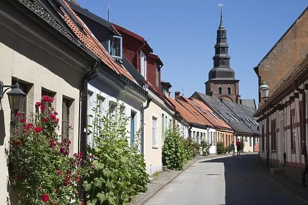 View along Lilla Vastergatan to Sankta Maria Kyrka, Ystad, Skane, South Sweden, Sweden