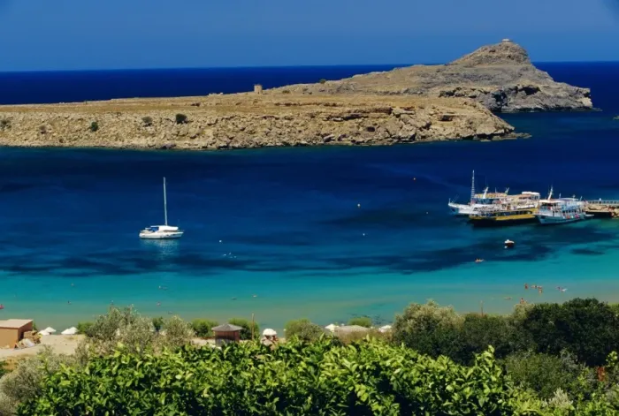 Framed Print : View of Lindos Bay Framed Print : View of Lindos Bay