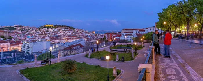 Framed Print : View of Lisbon from Miradouro de Sao Pedro de Alcantara at dusk, Lisbon, Portugal, Europe Framed Print : View of Lisbon from Miradouro de Sao Pedro de Alcantara at dusk, Lisbon, Portugal, Europe