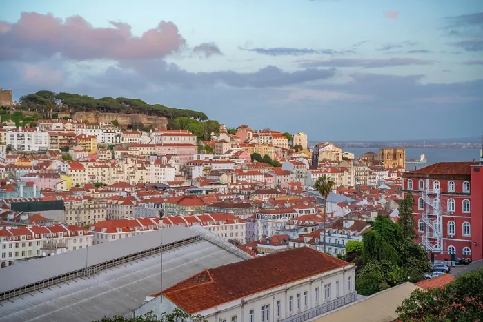 Framed Print : View of Lisbon from Miradouro de Sao Pedro de Alcantara at sunset, Lisbon, Portugal, Europe Framed Print : View of Lisbon from Miradouro de Sao Pedro de Alcantara at sunset, Lisbon, Portugal, Europe