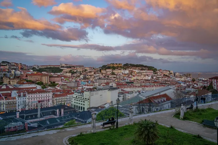 Framed Print : View of Lisbon from Miradouro de Sao Pedro de Alcantara at sunset, Lisbon, Portugal, Europe Framed Print : View of Lisbon from Miradouro de Sao Pedro de Alcantara at sunset, Lisbon, Portugal, Europe