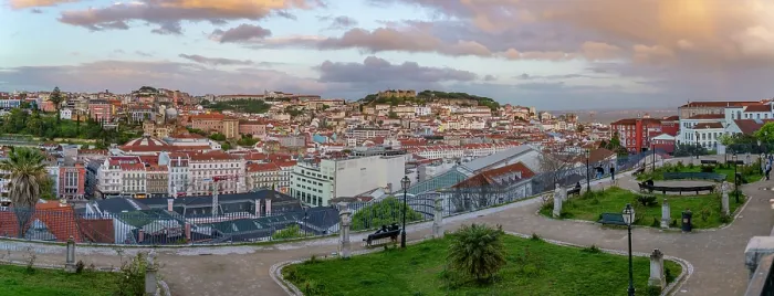 Framed Print : View of Lisbon from Miradouro de Sao Pedro de Alcantara at sunset, Lisbon, Portugal, Europe Framed Print : View of Lisbon from Miradouro de Sao Pedro de Alcantara at sunset, Lisbon, Portugal, Europe