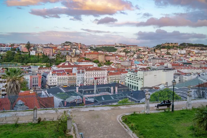 Framed Print : View of Lisbon from Miradouro de Sao Pedro de Alcantara at sunset, Lisbon, Portugal, Europe Framed Print : View of Lisbon from Miradouro de Sao Pedro de Alcantara at sunset, Lisbon, Portugal, Europe