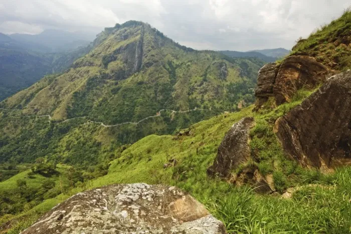 Framed Print : View from Little Adams Peak across Ella Gap to Ella Rock and highway to the south coast Framed Print : View from Little Adams Peak across Ella Gap to Ella Rock and highway to the south coast
