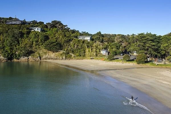 View over Little Oneroa Beach, Waiheke Island, Hauraki Gulf, North Island, New Zealand, Pacific