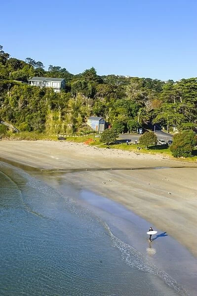 View over Little Oneroa Beach, Waiheke island, Hauraki Gulf, North Island, New Zealand, Pacific