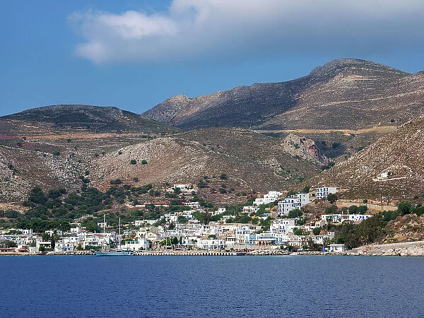 View towards Livadia Village, Tilos Island, Dodecanese, Greek Islands, Greece, Europe