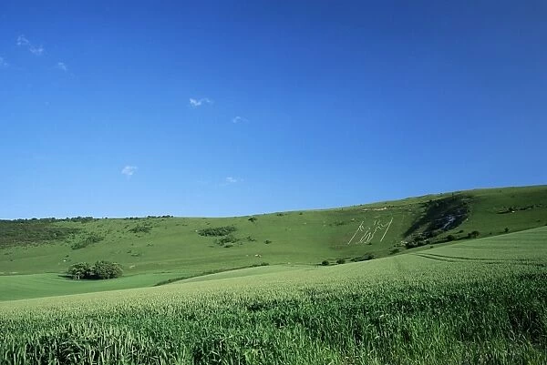 View to the Long Man of Wilmington, South Downs, East Sussex, England, United Kingdom