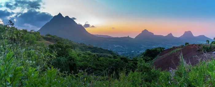 Framed Print : View of Long Mountains at sunset near Beau Bois, Mauritius, Indian Ocean, Africa Framed Print : View of Long Mountains at sunset near Beau Bois, Mauritius, Indian Ocean, Africa