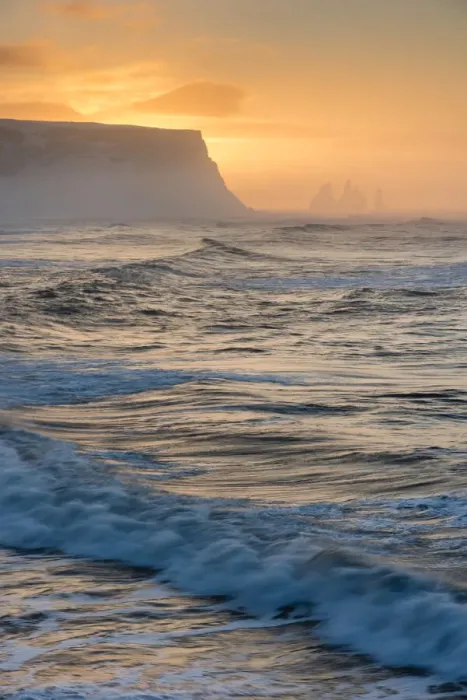 Framed Print : View looking towards Reynisfjara beach, at sunrise, Iceland, Polar Regions Framed Print : View looking towards Reynisfjara beach, at sunrise, Iceland, Polar Regions
