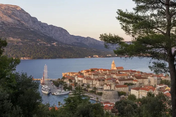 Framed Print : View from a lookout over the old town of Korcula, Croatia, Europe Framed Print : View from a lookout over the old town of Korcula, Croatia, Europe