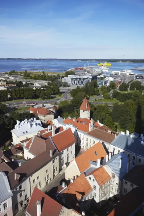 Framed Print : View of Lower Town with Ferry Terminal in background, Tallinn, Estonia