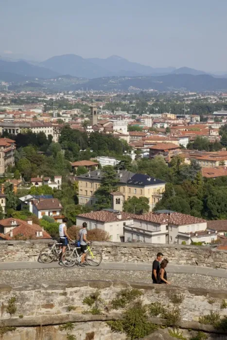 Framed Print : View of Lower Town from Upper Town Wall, Bergamo, Lombardy, Italy, Europe Framed Print : View of Lower Town from Upper Town Wall, Bergamo, Lombardy, Italy, Europe