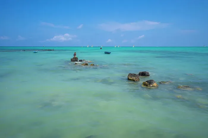 Framed Print : View of man fishing from Mont Choisy Beach and turquoise Indian Ocean on sunny day, Mauritius, Indian Ocean, Africa Framed Print : View of man fishing from Mont Choisy Beach and turquoise Indian Ocean on sunny day, Mauritius, Indian Ocean, Africa