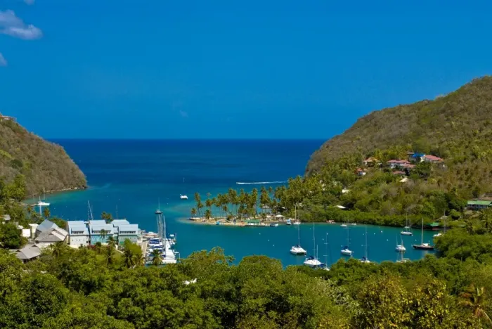 Framed Print : View of Marigot Bay, St. Lucia, Windward Islands, West Indies, Caribbean, Central America Framed Print : View of Marigot Bay, St. Lucia, Windward Islands, West Indies, Caribbean, Central America
