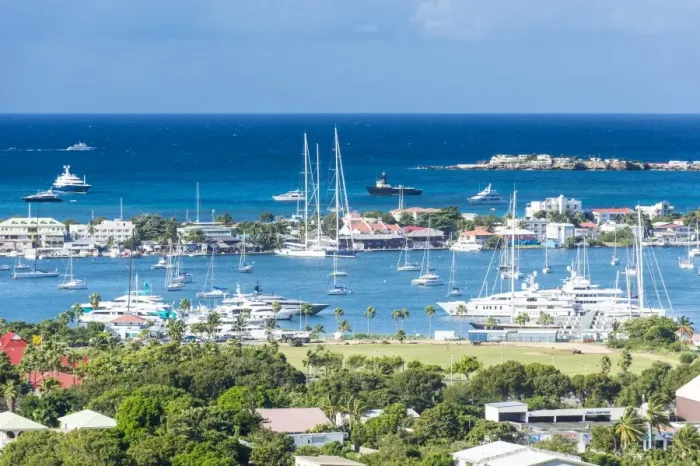 Framed Print : View over Marigot from Fort St. Louis, St. Martin, French territory, West Indies
